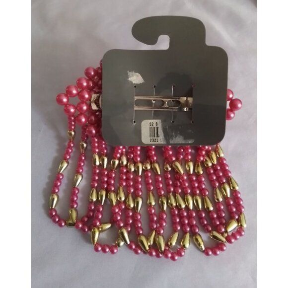 Pink Floral Hair Clip Barrette With Beaded Tassels - Picture 4 of 4